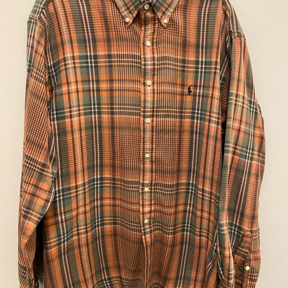 Ralph Lauren mens button down long sleeve green, orange and brown. Size Large - Picture 3 of 12